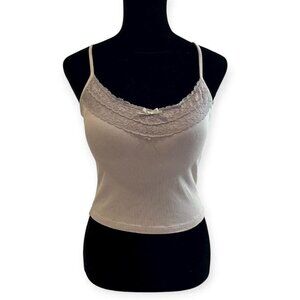 y2k vintage cream and gray lace trim padded tank top fairy coquette cottagecore